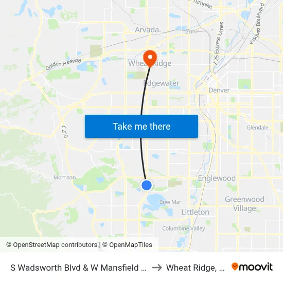 S Wadsworth Blvd & W Mansfield Ave to Wheat Ridge, CO map