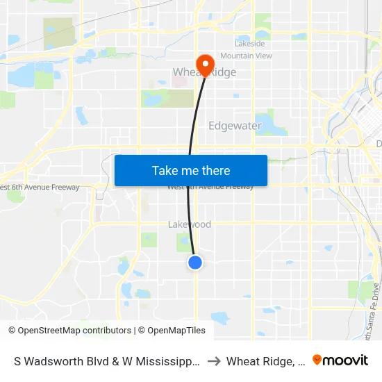 S Wadsworth Blvd & W Mississippi Ave to Wheat Ridge, CO map