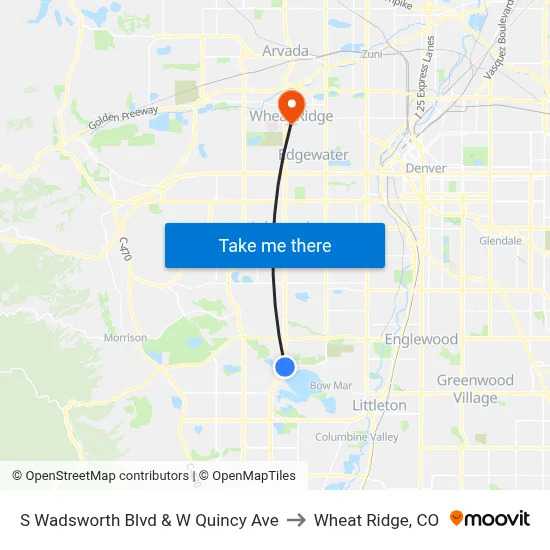 S Wadsworth Blvd & W Quincy Ave to Wheat Ridge, CO map