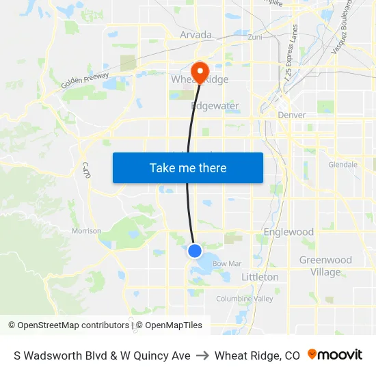 S Wadsworth Blvd & W Quincy Ave to Wheat Ridge, CO map