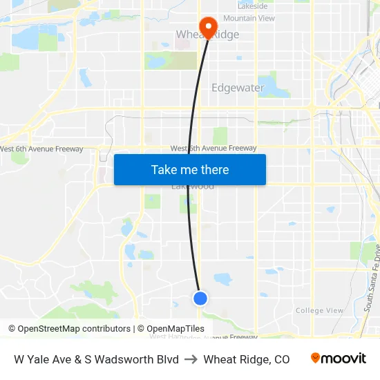 W Yale Ave & S Wadsworth Blvd to Wheat Ridge, CO map