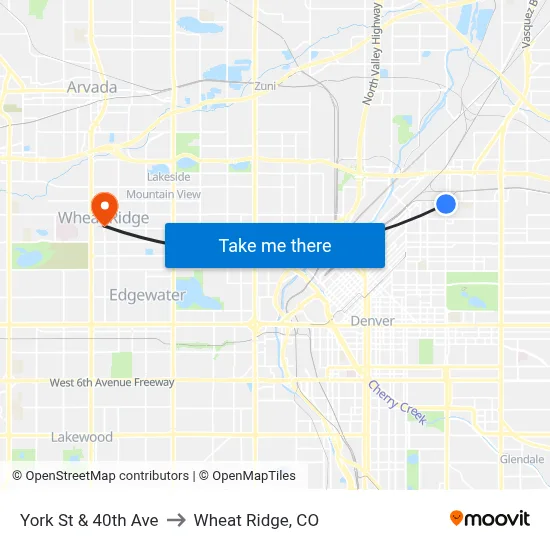 York St & 40th Ave to Wheat Ridge, CO map