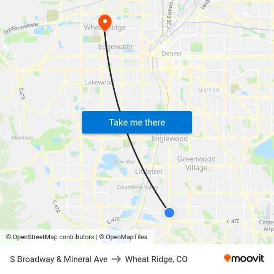 S Broadway & Mineral Ave to Wheat Ridge, CO map