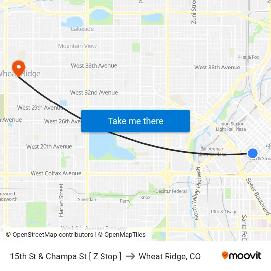 15th St & Champa St [ Z Stop ] to Wheat Ridge, CO map