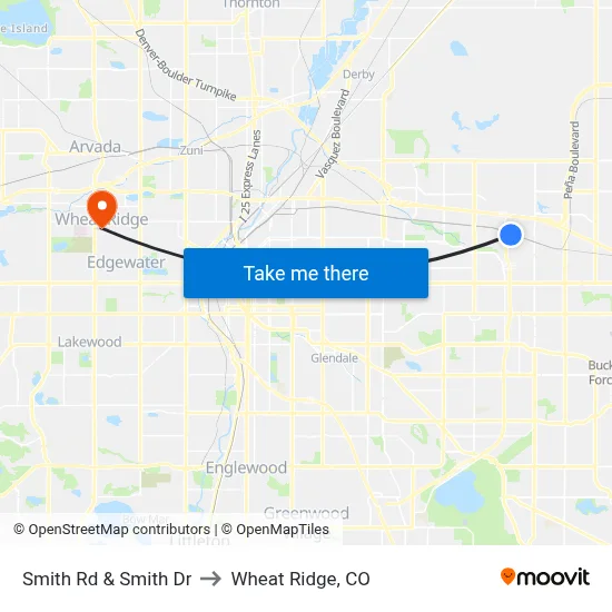 Smith Rd & Smith Dr to Wheat Ridge, CO map