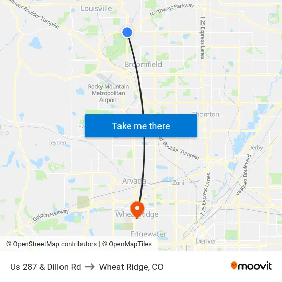Us 287 & Dillon Rd to Wheat Ridge, CO map