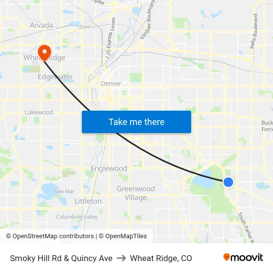 Smoky Hill Rd & Quincy Ave to Wheat Ridge, CO map