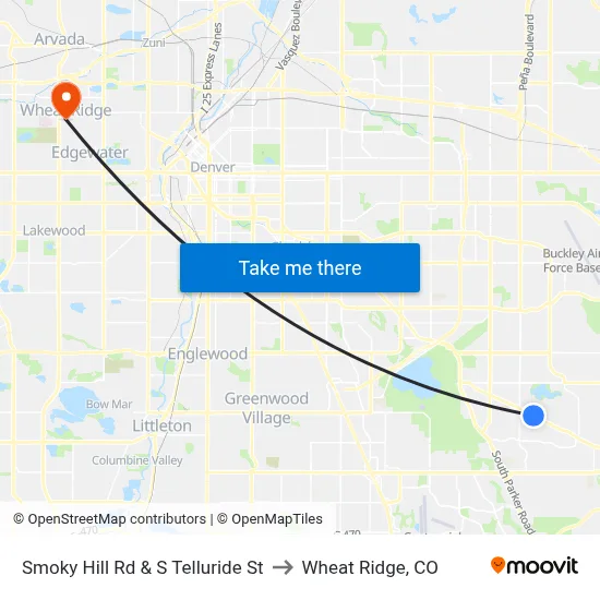 Smoky Hill Rd & S Telluride St to Wheat Ridge, CO map