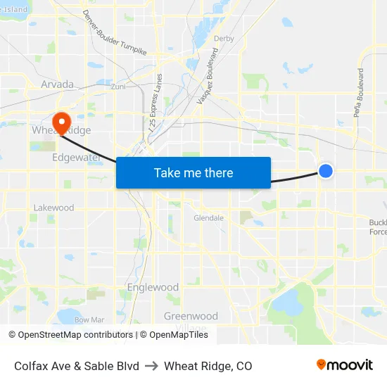 Colfax Ave & Sable Blvd to Wheat Ridge, CO map