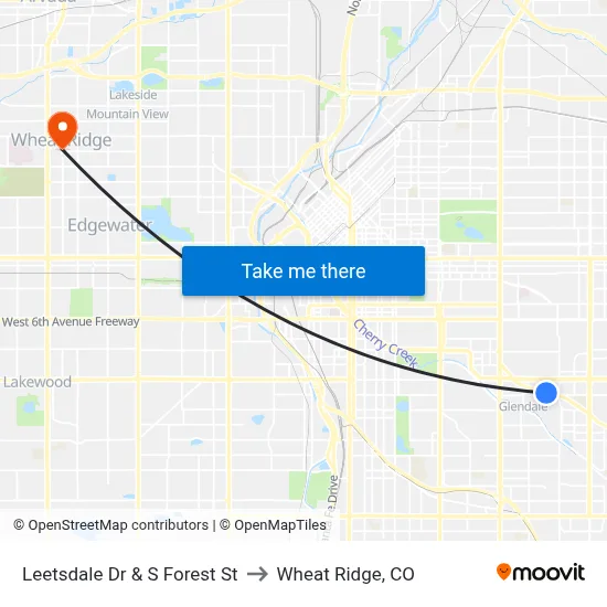 Leetsdale Dr & S Forest St to Wheat Ridge, CO map