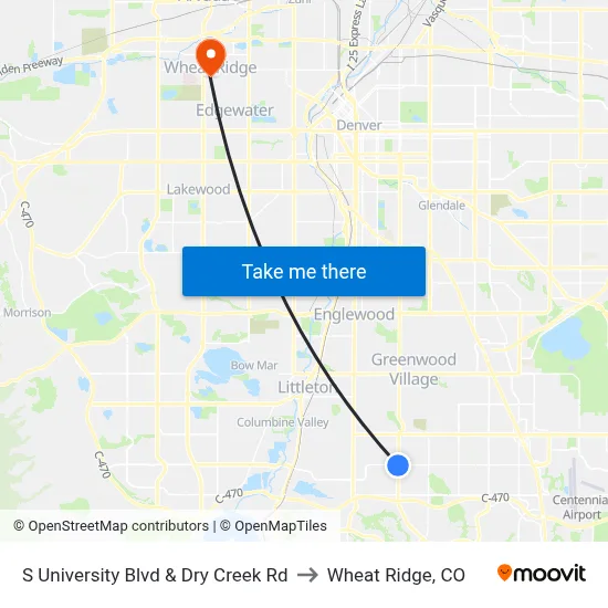 S University Blvd & Dry Creek Rd to Wheat Ridge, CO map