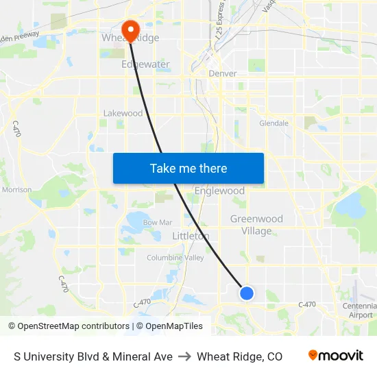 S University Blvd & Mineral Ave to Wheat Ridge, CO map