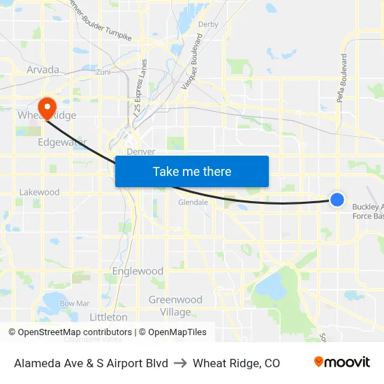 Alameda Ave & S Airport Blvd to Wheat Ridge, CO map