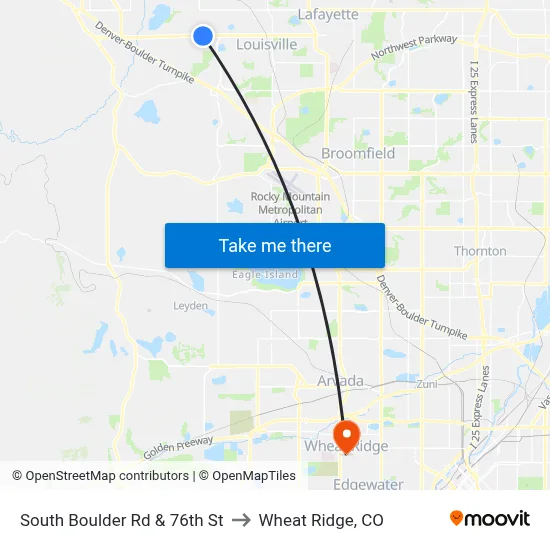 South Boulder Rd & 76th St to Wheat Ridge, CO map