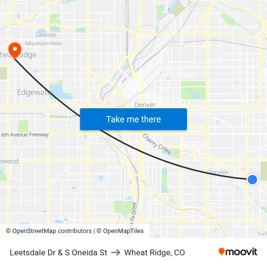 Leetsdale Dr & S Oneida St to Wheat Ridge, CO map