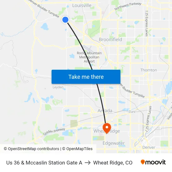 Us 36 & Mccaslin Station Gate A to Wheat Ridge, CO map