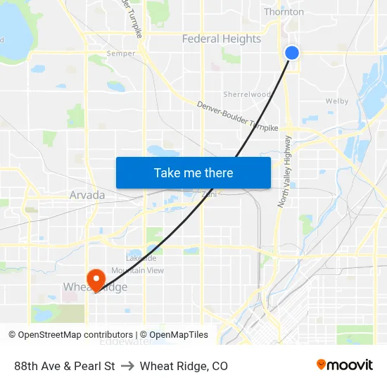 88th Ave & Pearl St to Wheat Ridge, CO map