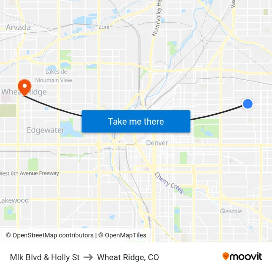 Mlk Blvd & Holly St to Wheat Ridge, CO map