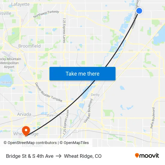 Bridge St & S 4th Ave to Wheat Ridge, CO map