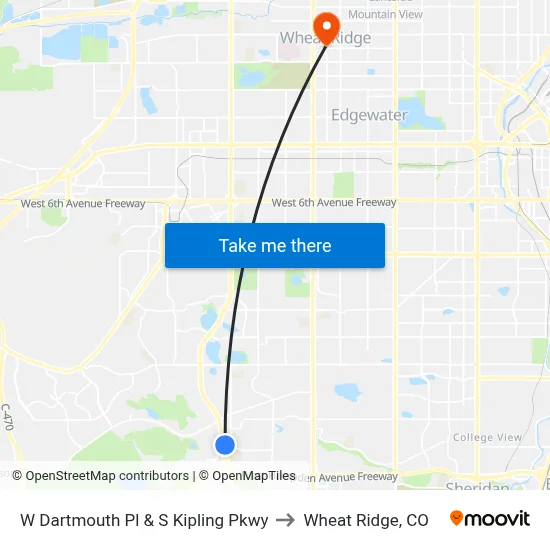 W Dartmouth Pl & S Kipling Pkwy to Wheat Ridge, CO map