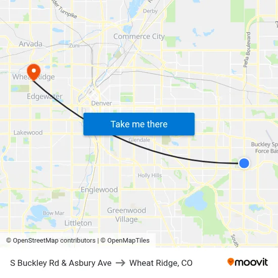 S Buckley Rd & Asbury Ave to Wheat Ridge, CO map
