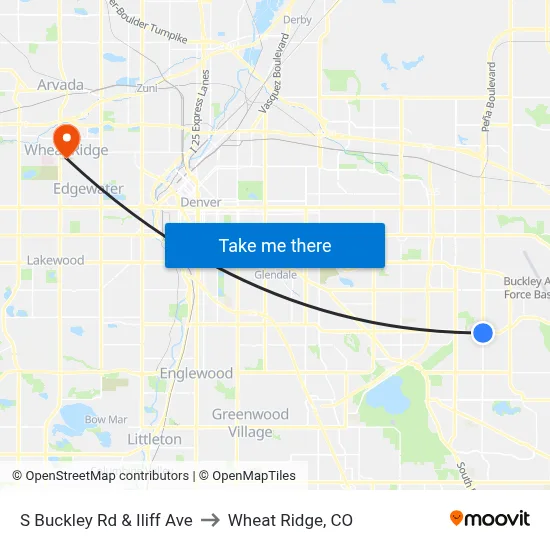 S Buckley Rd & Iliff Ave to Wheat Ridge, CO map
