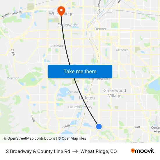 S Broadway & County Line Rd to Wheat Ridge, CO map