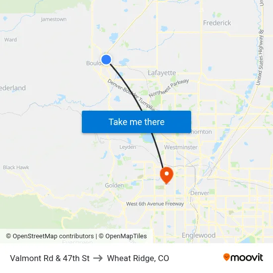 Valmont Rd & 47th St to Wheat Ridge, CO map