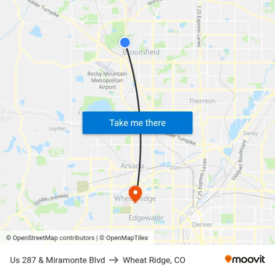 Us 287 & Miramonte Blvd to Wheat Ridge, CO map