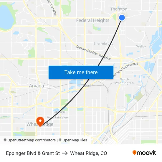 Eppinger Blvd & Grant St to Wheat Ridge, CO map