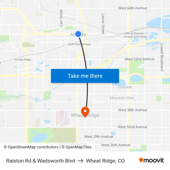 Ralston Rd & Wadsworth Blvd to Wheat Ridge, CO map