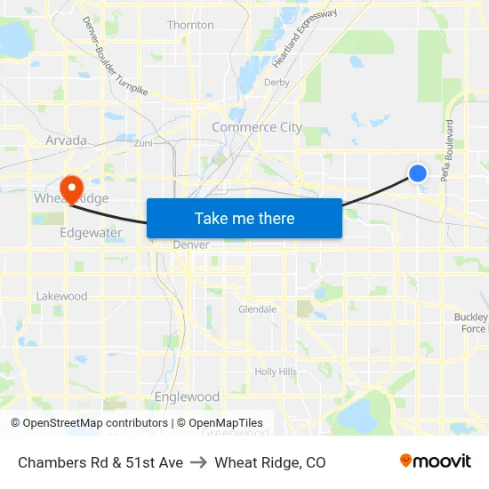 Chambers Rd & 51st Ave to Wheat Ridge, CO map