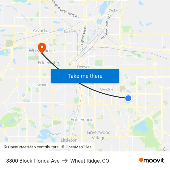 8800 Block Florida Ave to Wheat Ridge, CO map