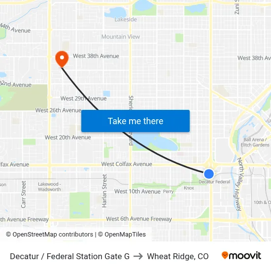Decatur / Federal Station Gate G to Wheat Ridge, CO map