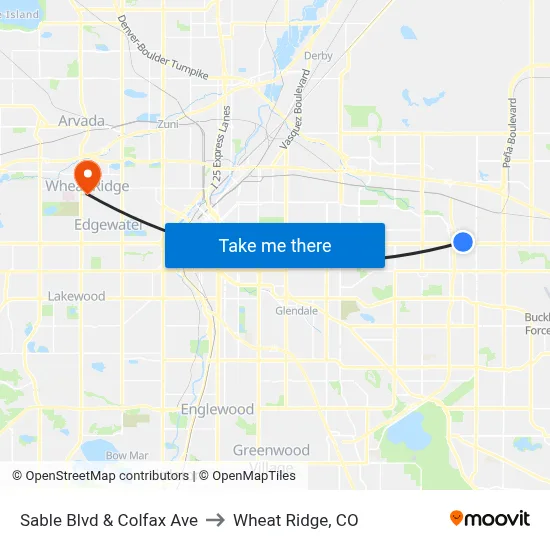 Sable Blvd & Colfax Ave to Wheat Ridge, CO map
