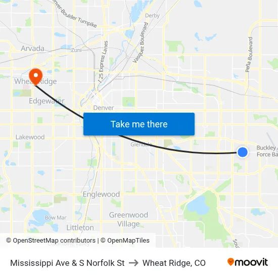 Mississippi Ave & S Norfolk St to Wheat Ridge, CO map