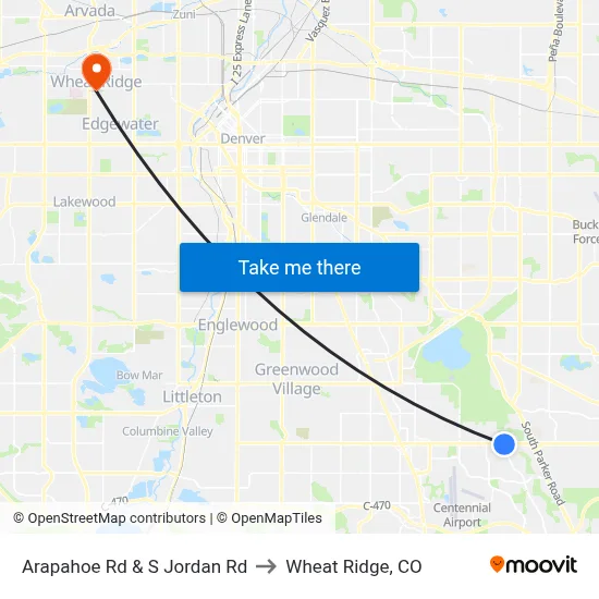 Arapahoe Rd & S Jordan Rd to Wheat Ridge, CO map