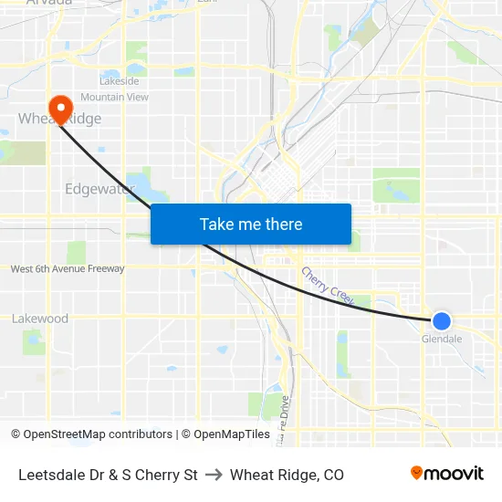 Leetsdale Dr & S Cherry St to Wheat Ridge, CO map