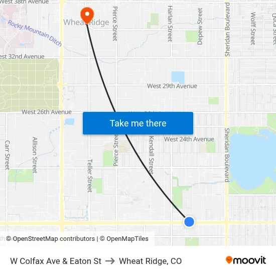 W Colfax Ave & Eaton St to Wheat Ridge, CO map