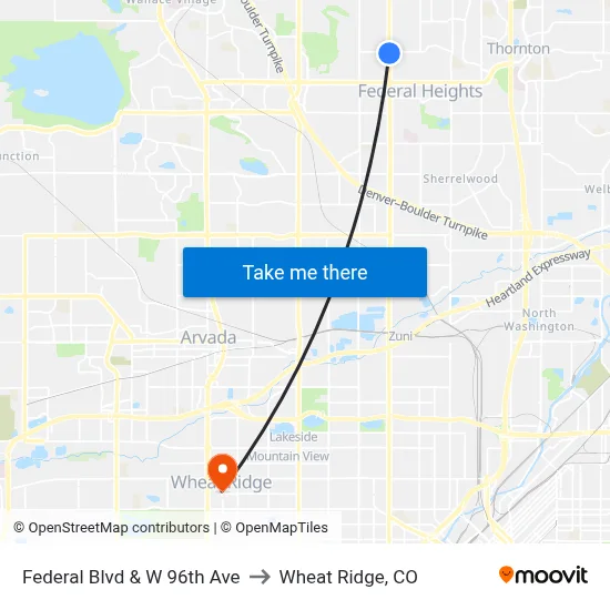 Federal Blvd & W 96th Ave to Wheat Ridge, CO map