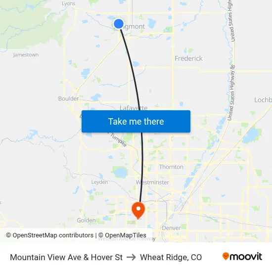 Mountain View Ave & Hover St to Wheat Ridge, CO map