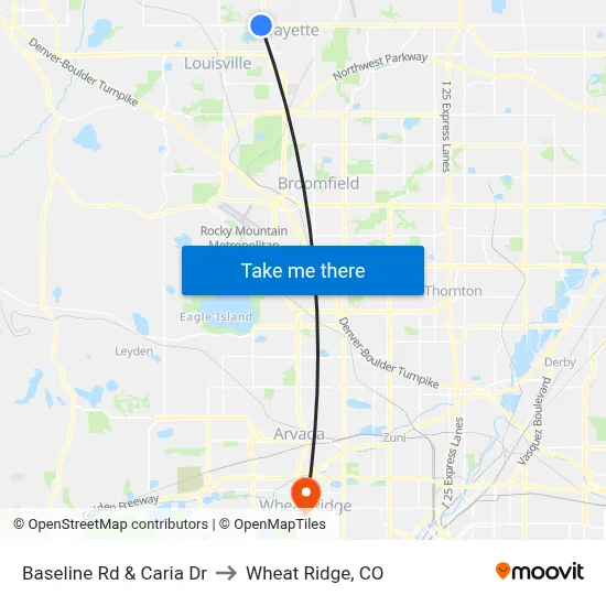 Baseline Rd & Caria Dr to Wheat Ridge, CO map