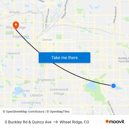 S Buckley Rd & Quincy Ave to Wheat Ridge, CO map