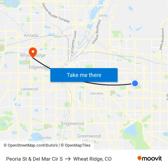 Peoria St & Del Mar Cir S to Wheat Ridge, CO map