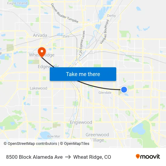 8500 Block Alameda Ave to Wheat Ridge, CO map