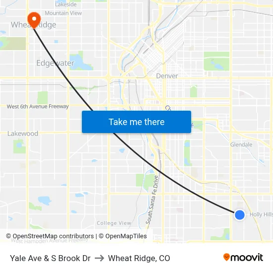 Yale Ave & S Brook Dr to Wheat Ridge, CO map