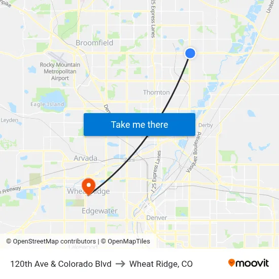 120th Ave & Colorado Blvd to Wheat Ridge, CO map