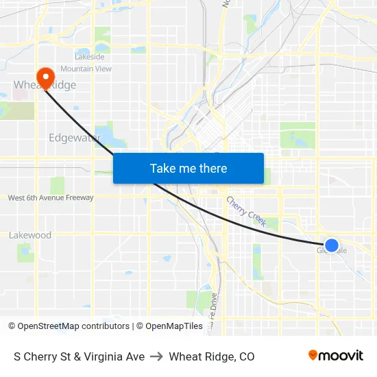 S Cherry St & Virginia Ave to Wheat Ridge, CO map