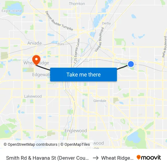 Smith Rd & Havana St (Denver County Jail) to Wheat Ridge, CO map