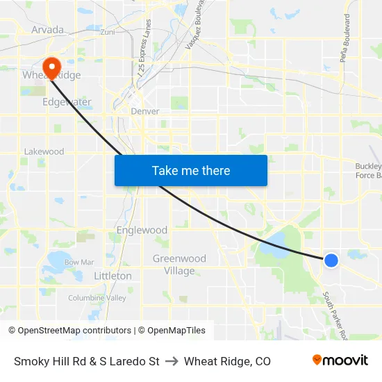 Smoky Hill Rd & S Laredo St to Wheat Ridge, CO map